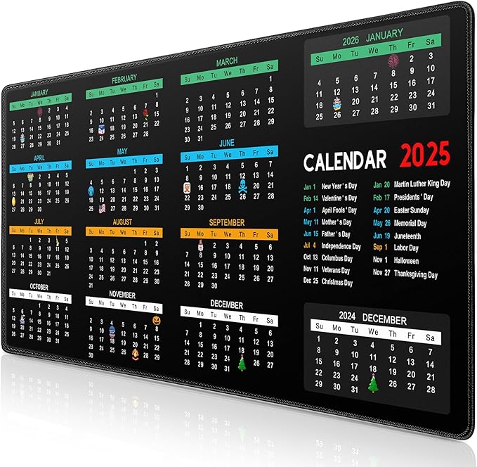 Mouse Pad, Non-Slip 2025 Calendar Desk Pad Protector, Extended Gaming Computer Keyboard Mouse Mat Desk Pad for Laptop with Stitched Edges 35.4×15.7in, Desk Writing Pad for Office and Home