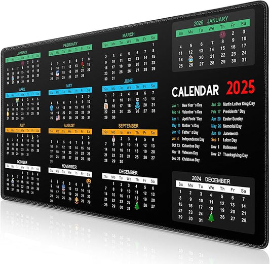 Mouse Pad, Non-Slip 2025 Calendar Desk Pad Protector, Extended Gaming Computer Keyboard Mouse Mat Desk Pad for Laptop with Stitched Edges 35.4×15.7in, Desk Writing Pad for Office and Home