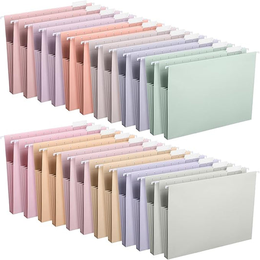 Yaomiao 24 Pack Hanging File Folders 3 Pleats Letter Size File Cabinet Folders with 1/5-Cut Adjustable Tabs Expandable Document Cabinet Colored for Home Desk Office Organization(Fresh Color)