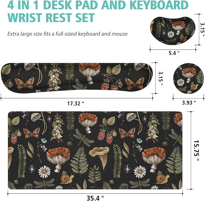 Mouse Pad Set Large Desk, Desk Matt for Desktop with Wrist Rest,Anti-Slip XXL Big Computer Ergonomic Mousepad with Wrist Support for Keyboard and Mouse(Plant)