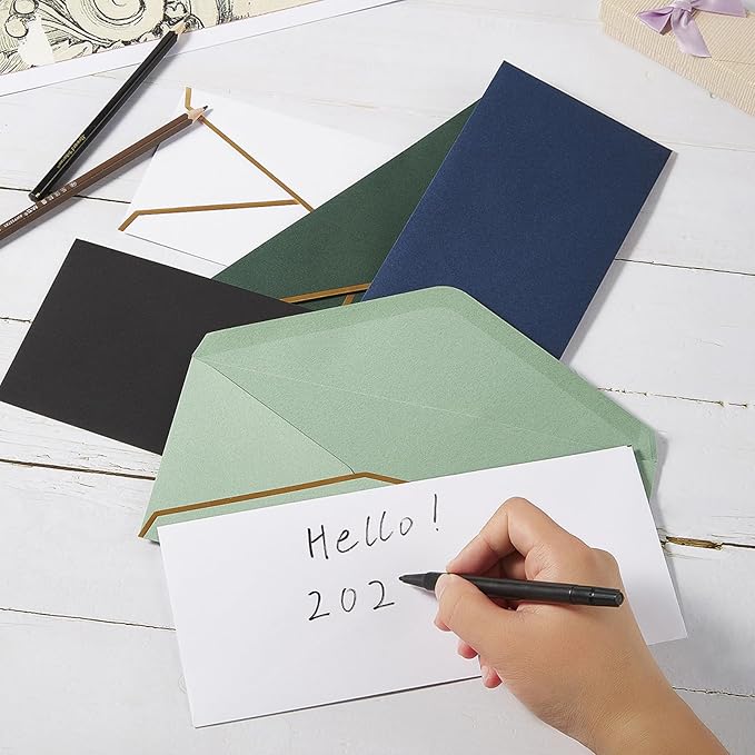 100 Pack #10 Business Envelopes with Gold Border, Self Seal Standard Envelopes with Gold Stickers for Office, Checks, Letter Mailing, Invoices, 4 1/8 x 9 1/2 Inches (Sage-Green)