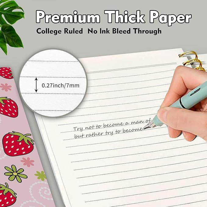 Spiral Journal Notebook,Binding with Premium Paper for Girl Women,Cool Funny 120 Pages,100gsm A5 College Ruled NotebookJournal,Perfect for Gifts Nurse Teacher Women(Cute Pink strawberry)