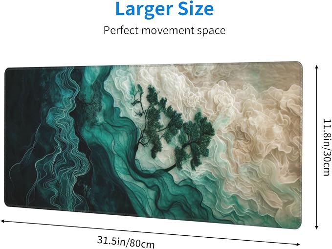 Abstract Landscape Art Large Mouse Pad, Gaming Desk Mat, XL Keyboard Desk Pad Mat for Desktop, 31.5"x11.8" Non-Slip Base Big Mousepad with Stitched Edges