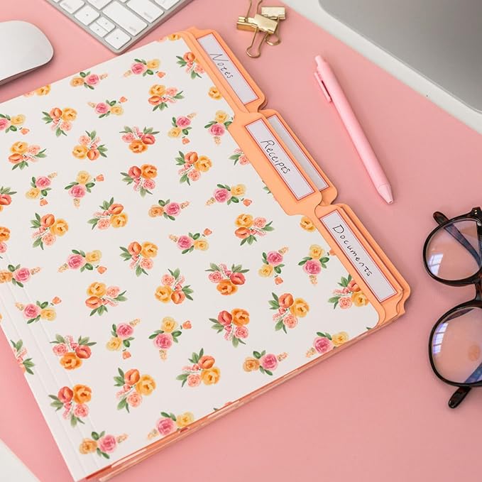 Steel Mill & Co Cute File Folders, Set of 9, Document Organizer for Filing Cabinet, Decorative Letter Size Files, Full Posey/Scattered Posey/Bold Floral