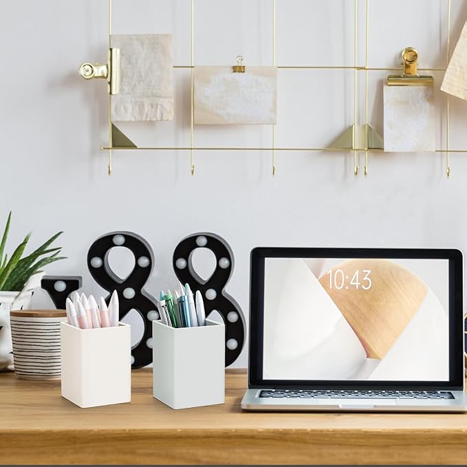 Pen Holder for Desk,Nordic Elegance Square Silicone Pencil Holder Soft Minimalist Desk Pen Cup Stand Waterproof Multifunctional Office Supplies for Home,Kids and School(Beige)