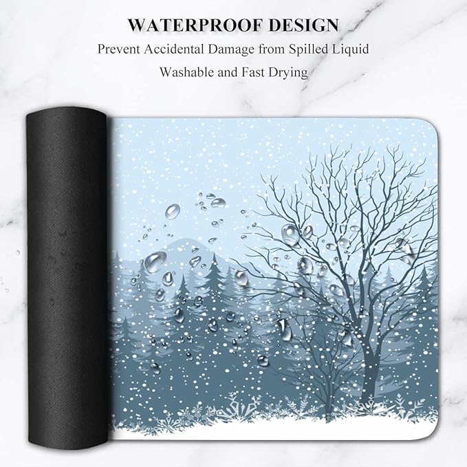 Extended Gaming Mouse Pad (31.5x11.8 in), Large Non-Slip Rubber Base Mousepad,Keyboard Mouse Mat Desk Pad for Work, Game, Office, Home -Winter Mountain Landscape with Snow Trees, Bo-M-012