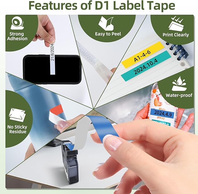 Label KINGDOM Label Maker Refills Replacement for Dymo 45013 45010 45016 45017 45018 45019 (Black on White/Clear/Blue/Red/Yellow/Green), for lm160 280 PnP 360D 210D 420P, 1/2" x 23 Ft, 6-Pack