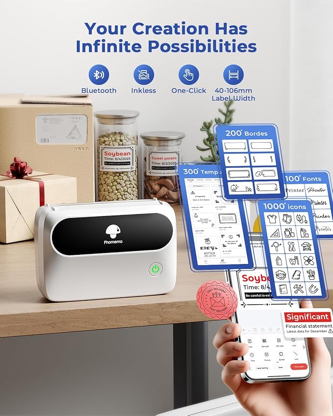 Phomemo Label Printer, Bluetooth M421 4 x 6 Shipping Label Printer, Thermal Portable Printers for Shipping, Warehouse, Barcode, Address,Compatible with Phone & PC,