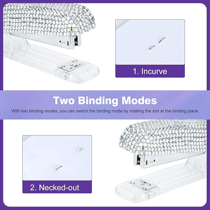 Pasted Diamond Crystal Handmade Bling Dazzling Stapler for Office, School, or Home (White&AB)
