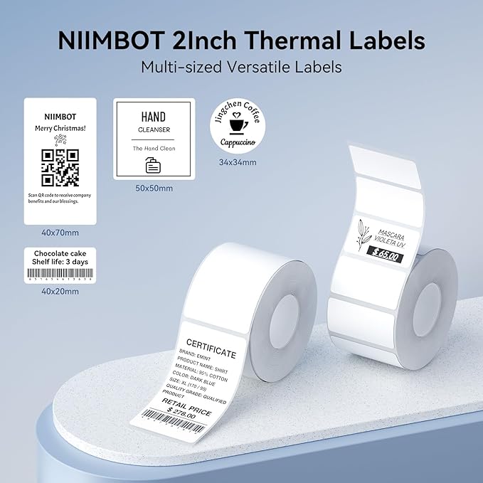 NIIMBOT 2 Rolls Labels for B1/B21/B31 Label Maker, 40 x 70 mm (1.57'' x 2.76'') 110 Labels/Roll, Thermal Label Tape for Home Office Small Business Labeling Tape Replacement(White)