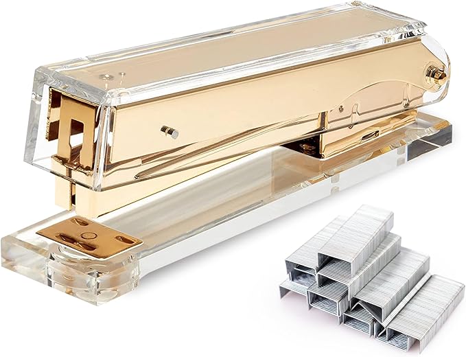OfficeGoods Acrylic Stapler – Aesthetic & Durable Gold Desk Staple for Modern Office – Stylish & Compact Office Supplies for Women & Men