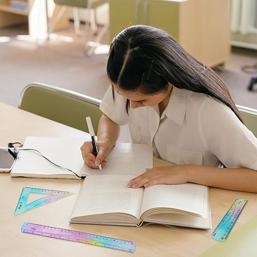 5 Pcs Flexible Rulers, 6inch 8inch 12inch Bendable Straight Ruler Triangle Ruler Protractor Soft Shatterproof Plastic Flexible Rulers with Centimeter and Inch Scales for School Classroom Office Home