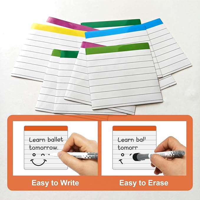 Ruled Lined Small Sticky Notes 3x3,Dry Erase Magnetic Sheets,18 Pieces,Work for Fine Tip Markers,Easy to Post On Fridge or Whiteboard