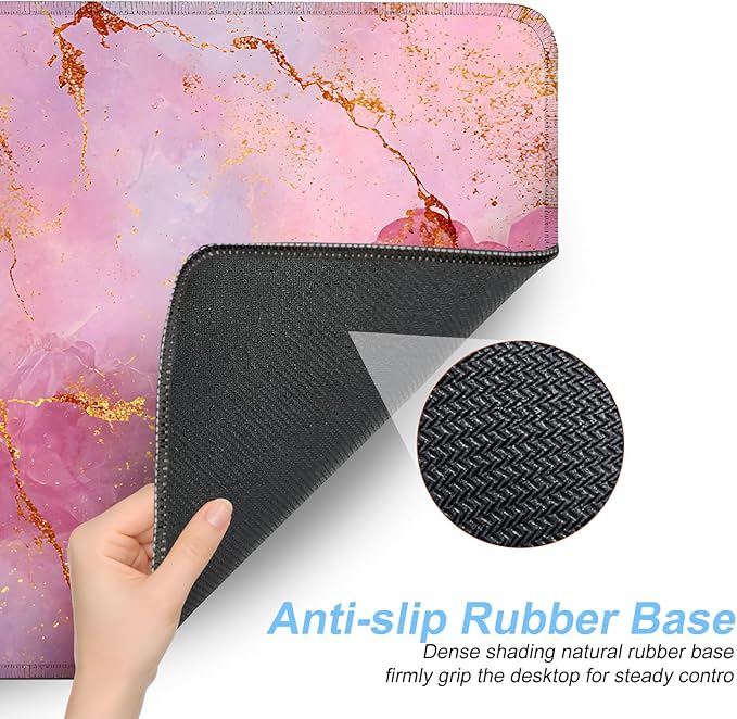 Elegant Pink Rose and Gold Marble Mouse Pad – 31.5" x 11.8" Extended Desk Mat with Abstract Floral Design – Luxurious Non-Slip Surface for Office & Home Decor