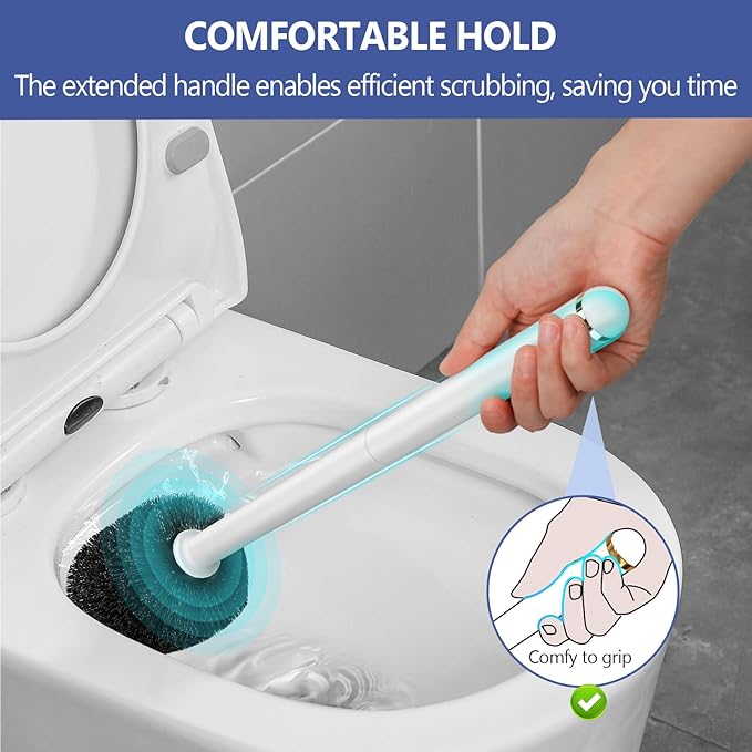 Gold and White Toilet Brush Set with Ergonomic Solid Long Handle, Auto-Opening Base, and Ventilated Base - Great for Bathroom and Toilet Cleaning, White and Gold Bathroom Accessories