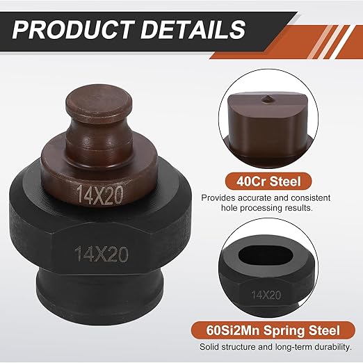 HARFINGTON Hydraulic Hole Punch Die 14x20mm Oval Hole 40Cr Steel Electric Punching Kit for MHP-20 JP-20 Electric Punching Machine, Burgundy & Black