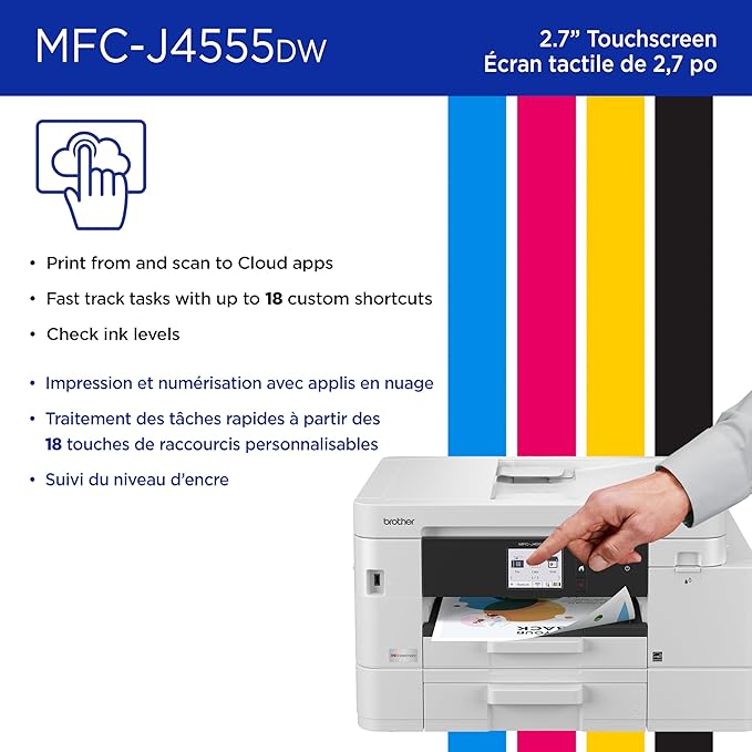 Brother INKvestment 4555 Wireless Color Inkjet All-in-One Printer with 2.7” Color Touchscreen and 2 Paper Trays | Includes Refresh Subscription Trial(1) (MFC-J4555DW)
