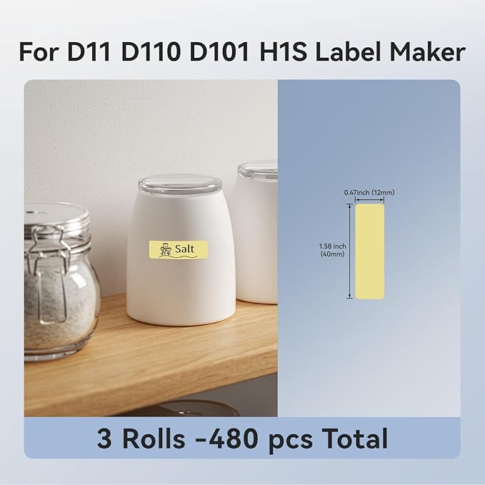 NIIMBOT Thermal Label 3 Rolls Set Home School Office Storage and Organization for NIIMBOT D11 D110 D101 H1S Label Maker (1240YELLOW)