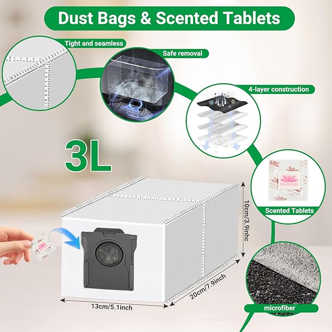 32 Count Replacement Parts for Dreame X40 Ultra/X40 Master/L10s Ultra Gen 3/L40 Ultra & Mova P50 Pro,2 Main Brushes,4 Filters,6 Mop Pads & Dust Bags & Scented Tablets & Side Brushes,1 Cleaning Brush