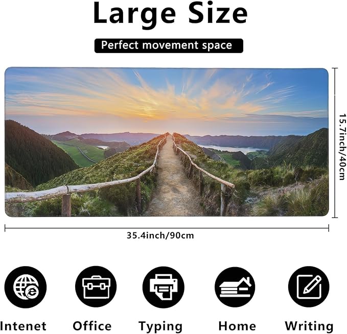 MIOAOSRT Mouse Pad,Mountain Landscape Ponta Delgada Extended Gaming Mouse Pad,Large Non-Slip Rubber Base Mousepad with Stitched Edges,Waterproof Mouse Mat Desk Pad for Office Game Home 35.4x15.75 in