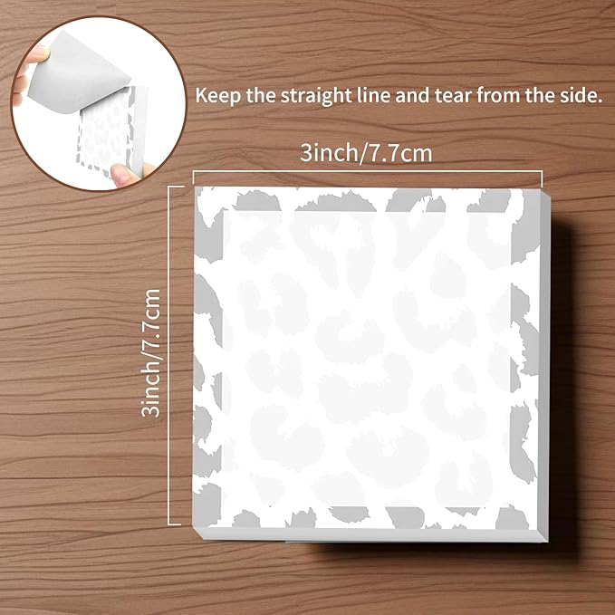 Sticky Notes, 2 Pads, 3x3 inches, Cute Colorful Fun Self-Stick Note Pads, Easy Post, Strong Adhesive Notepad Light Grey Leopard