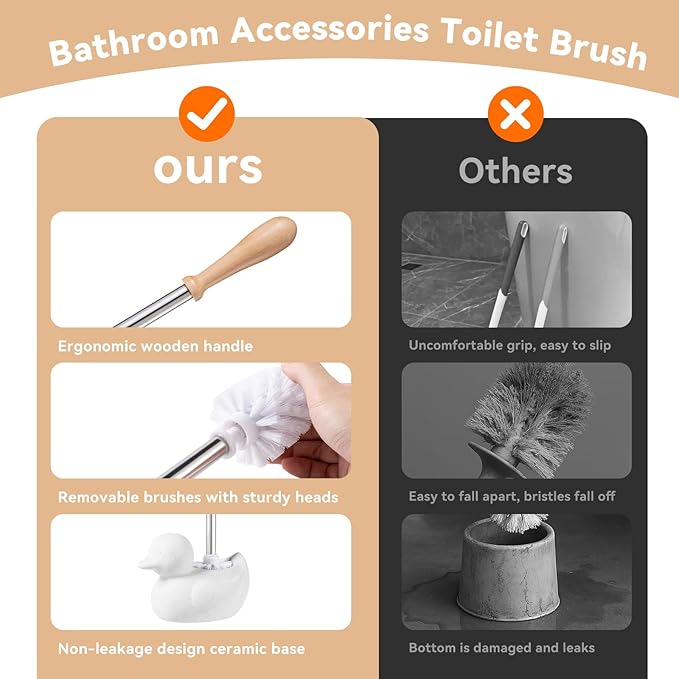 White Toilet Brush and Holder Set,Cute Duck Bathroom Decor, Non-Slip Handle Toilet Bowl Brush, Practical Bathroom Accessories Cleaning Tools Set