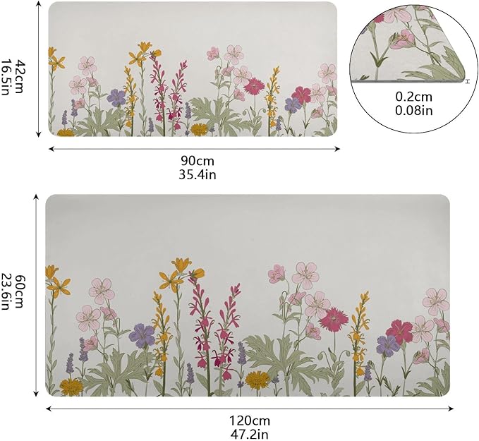 Mouse Pad Desk Mat Leather Desk Pad Large Gaming Desk Cover Protector Mat for Keyboard Computer Laptop Office Waterproof 35.4 x 16.5 Inch Simple Flowers Beige