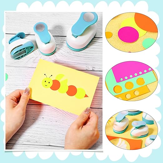 Chengu 6 Pcs Circle Punch Set 3in/2in/1.5in/1in/0.6in/0.3in Scrapbook Hole Punchers Crafting with 10 Sticker Paper Round Cutter Scrapbook for Office Supplies DIY Albums Photos
