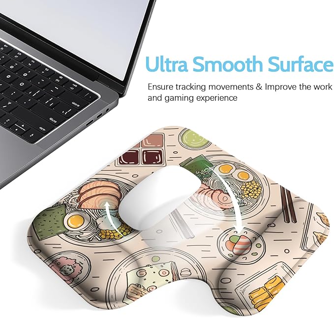 Ergonomic Mouse Pad with Gel Wrist Rest (1"& 1.2" Dual Height) - Mouse Pads Compact Mousepad Desk Mat Office, Gaming & Carpal Tunnel Relief | Non-Slip Rubber Base Japanese Ramen