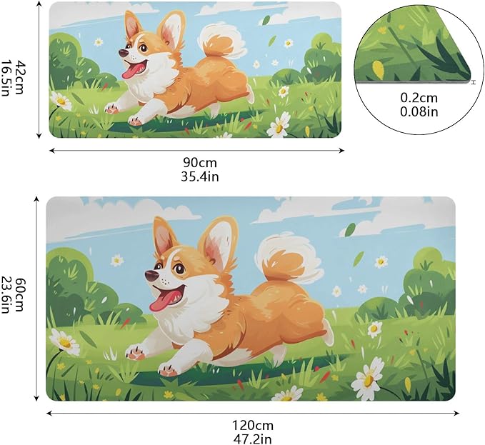 Mouse Pad Desk Mat Leather Desk Pad Large Gaming Desk Cover Protector Mat for Keyboard Computer Laptop Office Waterproof 35.4 x 16.5 Inch Cute Corgi Dog Floral