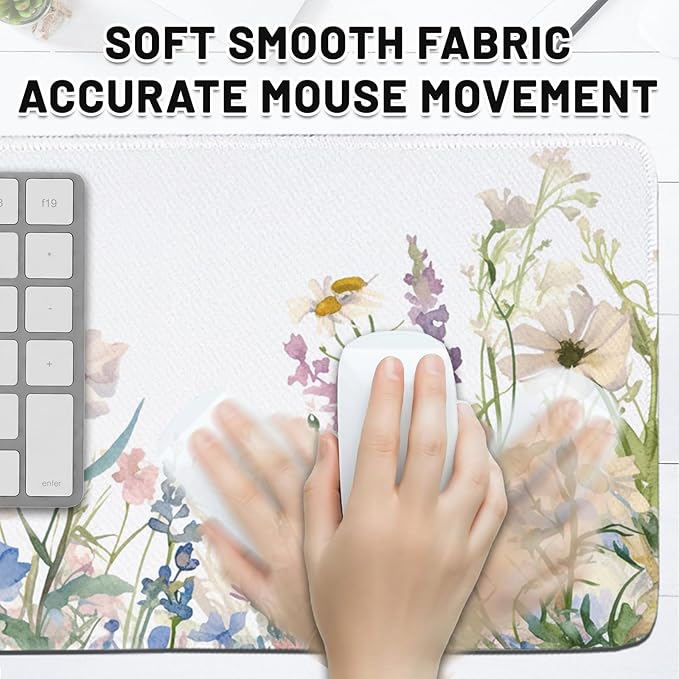 Flower Mouse Pad Large, Gaming Mousepads, Full Bloom ElegantFloral Computer Desk Pad with Stitched Edges Non Slip, Birthday Gifts for Women, Desktop Decor Mat for Keyboard and Mouse 11.8”x 31.4” XL