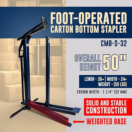 IDL Industrial Foot-Operated Carton Bottom Stapler - Heavy-Duty Box Bottom Stapler for Closing Cartons - Easy Reloaded, 1 1/4" (32 mm) Crown Staples