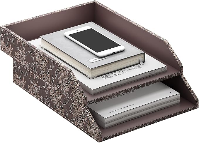 Leather Letter Tray, Thipoten Stackable Desk Organizer Holder for Office Supplies, Paper, File, Magazine, Perfect Office Organization for Desktop (Retro)