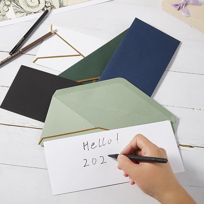 50 Pack #10 Business Envelopes with Gold Border, Self Seal Standard Envelopes with Gold Stickers for Office, Checks, Letter Mailing, Invoices, 4 1/8 x 9 1/2 Inches (Navy Blue)