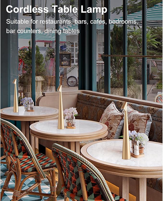 Cordless Small Table Lamps,3 Levels Brightness Portable Desk Lamp,Rechargeable Battery Lights for Outdoor, Restaurant, Bedside, Baby Night Light,Gifts(Gold)