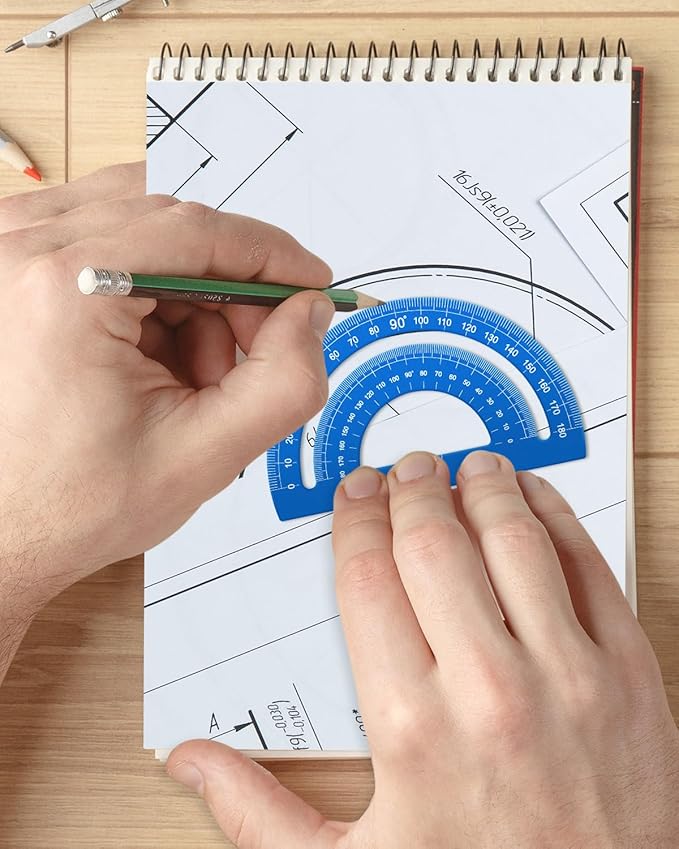 Honagu Triangular Ruler Set, 4 Pieces Aluminum Alloy Ruler, Metal Drafting Ruler, Geometric Protractor for Students, Draftsmen, Engineers, School Office Supplies (Sky Blue)