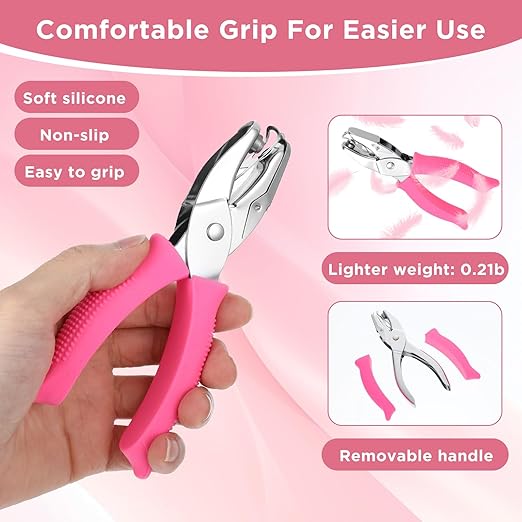 4 PCS 1/4" Hole Punchers for Crafts, Single Hole Punch Shapes with Circle Heart Star Triangle, with Soft-Handled for Binder Scrapbooking Classroom Card Punching Reinforcement Stickers