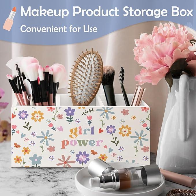 SNNDER Girl Power Pen Holder for Desk, Feminist Gifts, Female Women Empowerment Gifts, Wildflower Floral Aesthetic Wooden Pen Pencil Holder Organizer for Home Office Desk Accessories