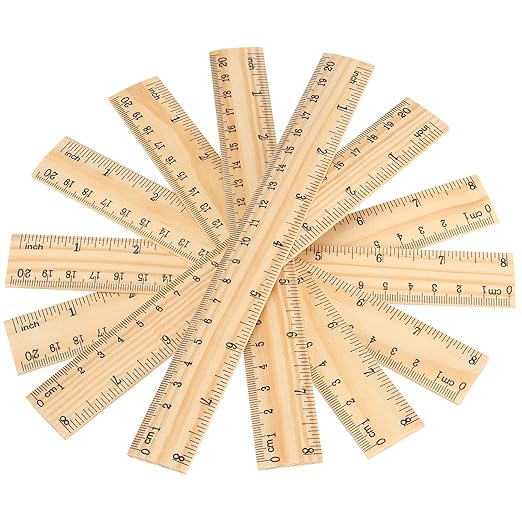 JAPCHET 144 Pack 8 Inch Wooden Rulers, Wooden Rulers Bulk 2 Scale Wood Measuring Rulers for School, Student, Office, Clothing Measuring