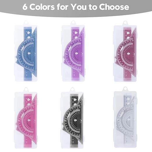 MSDADA Triangle Ruler, Protractor, Square and Ruler Set, 4 Pieces Aluminum Alloy Ruler, Metal Drafting Ruler Kit, Geometric Protractor for Student, School, Home, Office (Silver, 15cm/5.9inch)