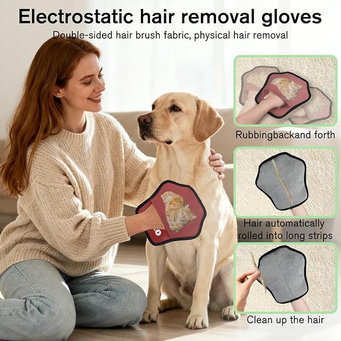 XIOBODR Personalized Pet Hair Remover Glove for Dogs & Cats - Custom Photo & Name Magic Brush for Dog Cat Hair Removal, Reusable Electrostatic Pet Hair Gloves for Furniture Carpet Couch, Photo Red