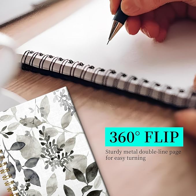 Spiral Notebook Journal for Women Men, A5 Hardcover Journal, 120 Pages Thick Paper, College Ruled Writing Notebook for School, Work & Office 8.3'' × 5.9''(Watercolor ink leaves)