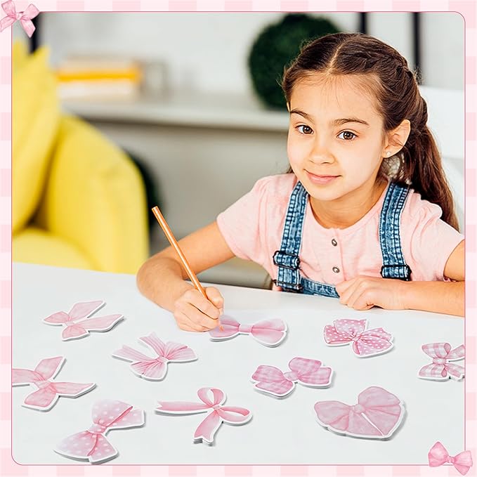 CJiangpo 30Pcs Coquette Pink Bow Sticky Notes Pads, 600 Sheets Self Stick Cartoon Notepad Memo Pads Funny Page Marker Classroom Rewards Bow Themed Party Favors Filler Gifts for Kids
