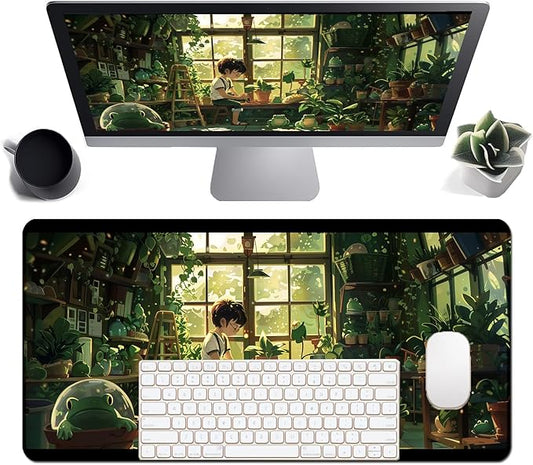 Frog Cute Mousepad 31.5 x 15.7 inch, Large Green Desktop Mat, Waterproof Desk Mat Gaming Mouse Pad, Laptop Pad, Computer Writing Mat for Home Office Desk Decor