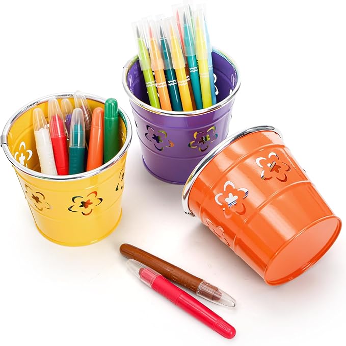 9 Pack Metal Pen Holder Cup, Desktop Pencil Bucket with Flower Pattern, Mini Makeup Brush Storage Organizer, Colorful Stationary Supplies Container for Office Classroom School Crafts(9 Color)