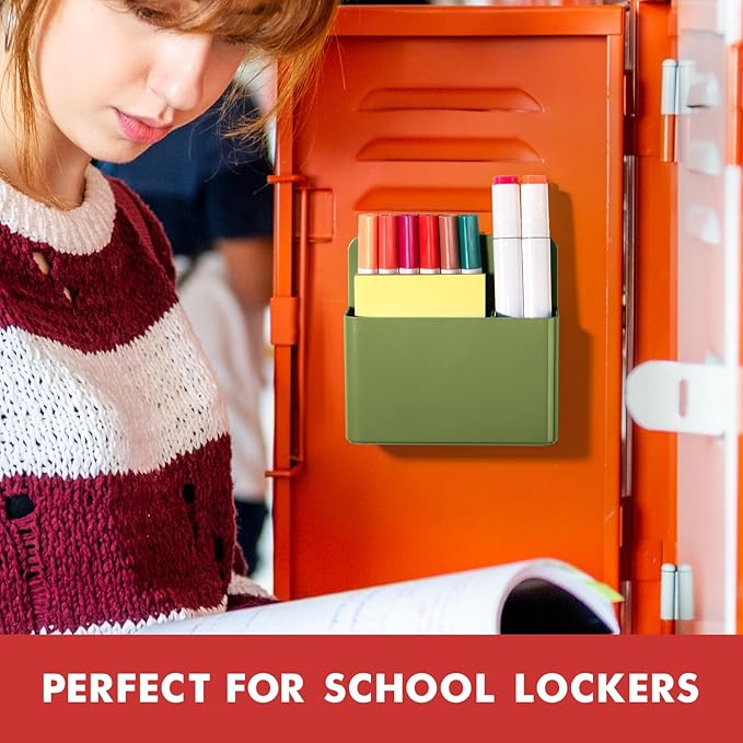 BEYGORM 2 Pack Plastics Magnetic Pen Holder for Refrigerator, Dry Erase Marker Holder for Whiteboard，Magnet School Locker Organizer Accessories, Pencil Cup, Pen Caddy (Army Green)