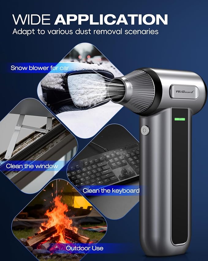 WeGuard W22 Electric Air Duster, 180000 RPM Compressed Air Duster with LED Light, 3-Speed Adjustable/Compressed Air Can Alternative, Dust Blower for Computer, Keyboard, Car, Leaves, Outdoor