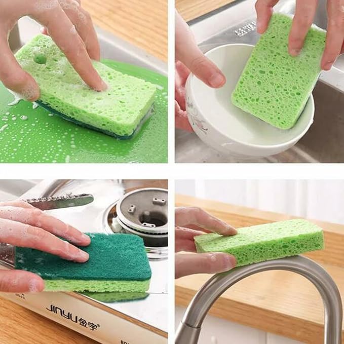 6Pcs Kitchen Sponges, Dual-Side Non-Scratch Cellulose Scrub Sponge, Dishwashing Sponge with Hanging Hole, Dish Scrubber for Household Cleaning,Dishes,Pots,Pans,Kitchenware, Safe for Non-Stick Cookware