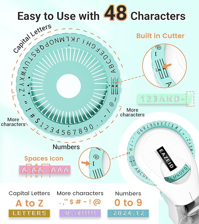 Embossing Label Maker Machine with Tapes, Retro Manual Label Maker Embossed, Vintage Embosser with 10 Rolls Macaroon 3D Embossing Label Tapes for Kid DIY Home School Supplies, Gifts