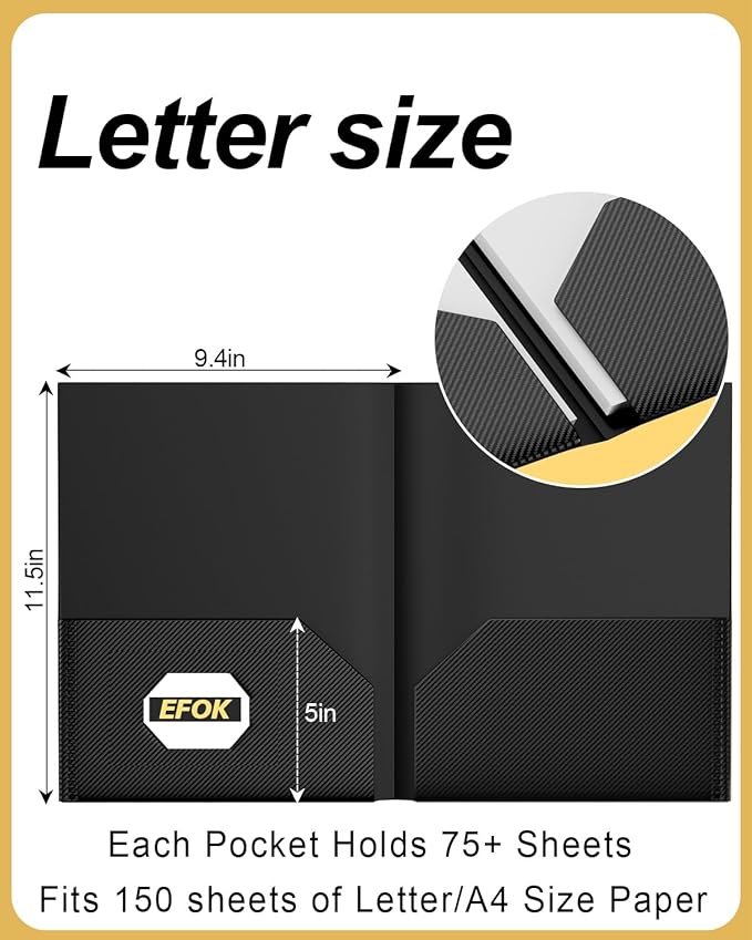 30 Pack Heavy Duty Black Plastic Folders with 2 Pockets Bulk, Textured File Folders with Business Card Slot, Letter Size Filing Supplies for Back to School & Office Organization